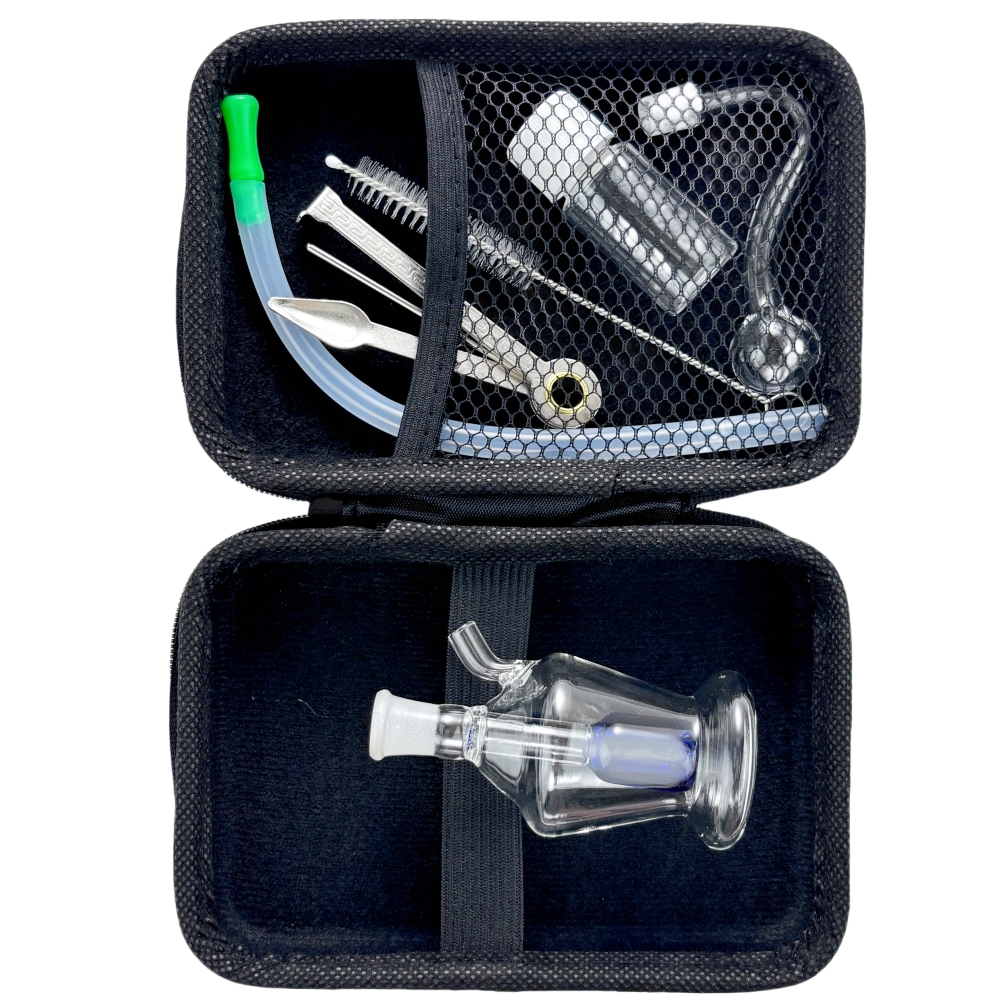 8.5cm Mini Glass Oil Burner Bubbler Bong Smoking Water Pipe Diffuser Perc Shisha w/10mm oil burner pipe + Hose & tool box full set