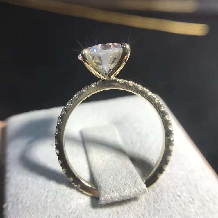 Fine Jewelry in 14K Yellow Gold Round Cut 2ct Moissanite Diamond Stone Solitaire Wedding Engagement Rings