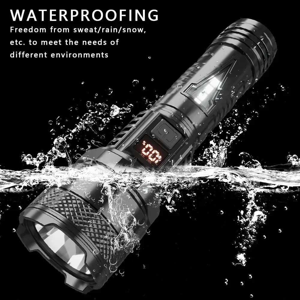 1500W Super Portable Rechargeable LED Lamp with Built-in Battery Waterproof High Power LED Flashlight White Laser Outdoor Torch Light W250701