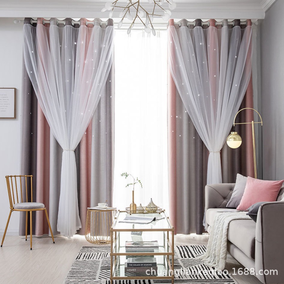 A916 factory direct sales variable stripes foreign trade cross-border double-layer integrated blackout gauze curtain finished product wholesale