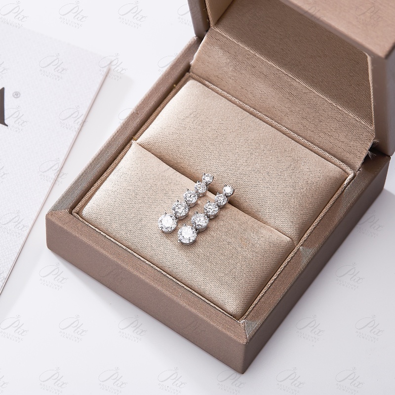 Tennis Design Three Prongs Setting Gradient Size Round Brilliant Cut VVS Moissanite Drop Earrings Gold Plated Stud Earring Wedding Party