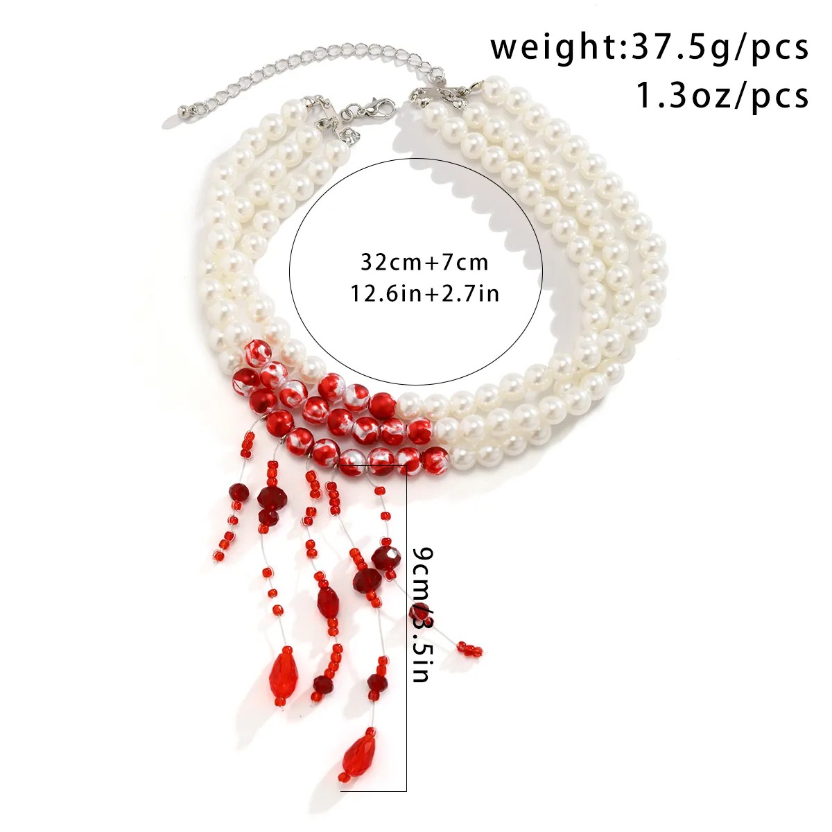 Elegant Multi-Layered Imitation Pearl and Crystal Tassel Choker Necklace for Women - Unique Red Bead Accent Design