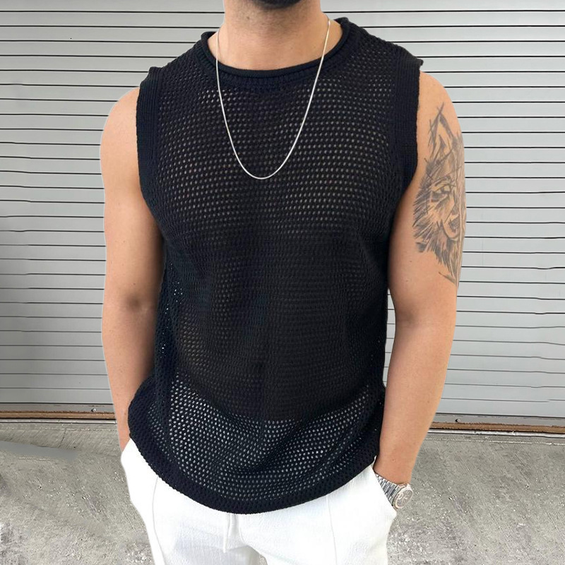 Designer Mens Sweaters Wool Casual Sweater Pullover2025 Summer New Knitted Mens Round Neck Sleeveless Hollow Out Hoodie Tank Top