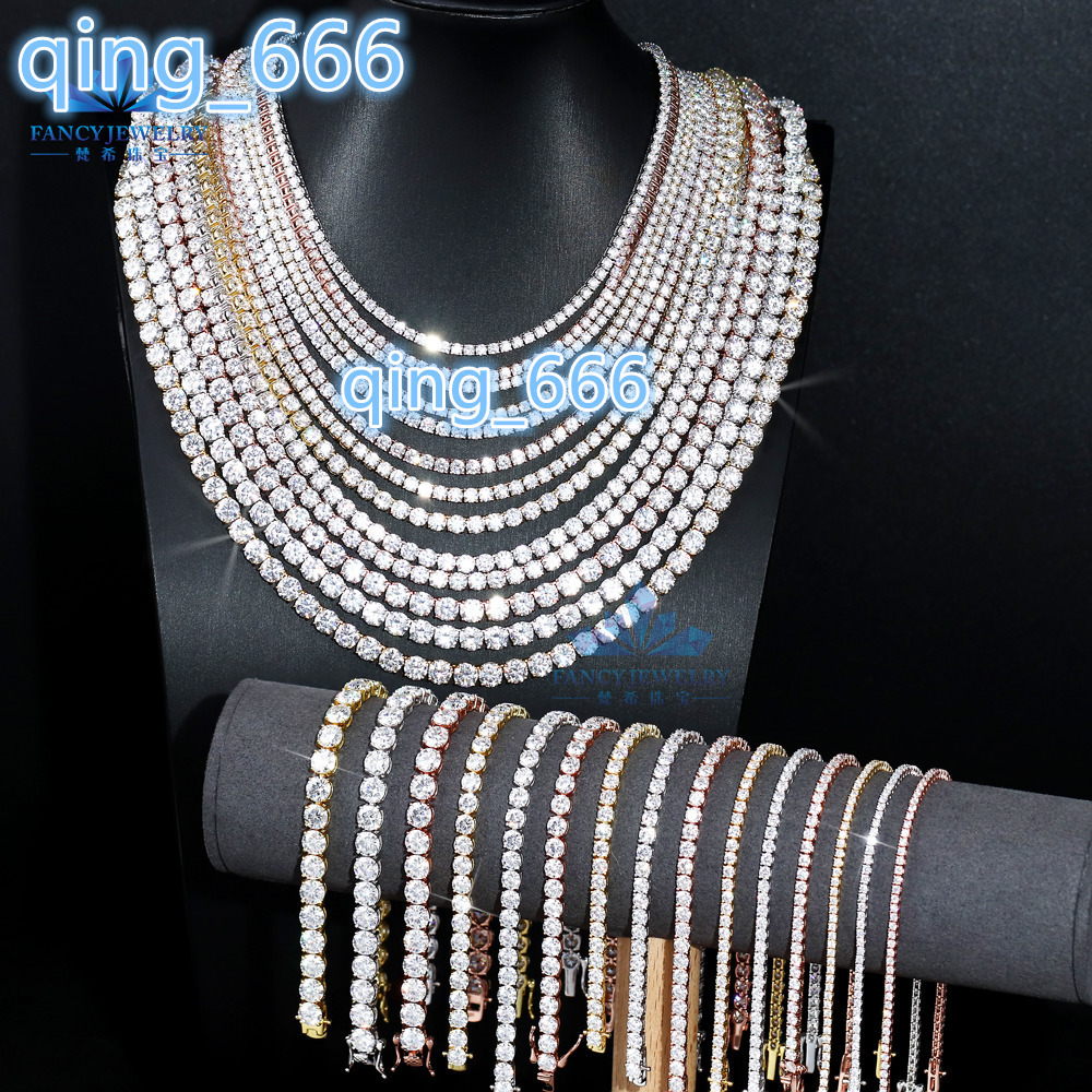 Ready to Ship Bulk Stock Top Quality Wholesale Price 3mm 4mm 5mm 6.5mm 925 Silver Bracelet Necklace Moissanite Tennis Chain