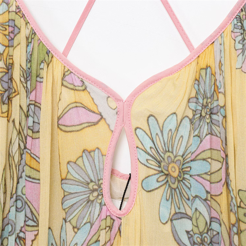 2025 Spring/Summer New Casual Women's Flower Printed Dress with strapless Strap Decoration