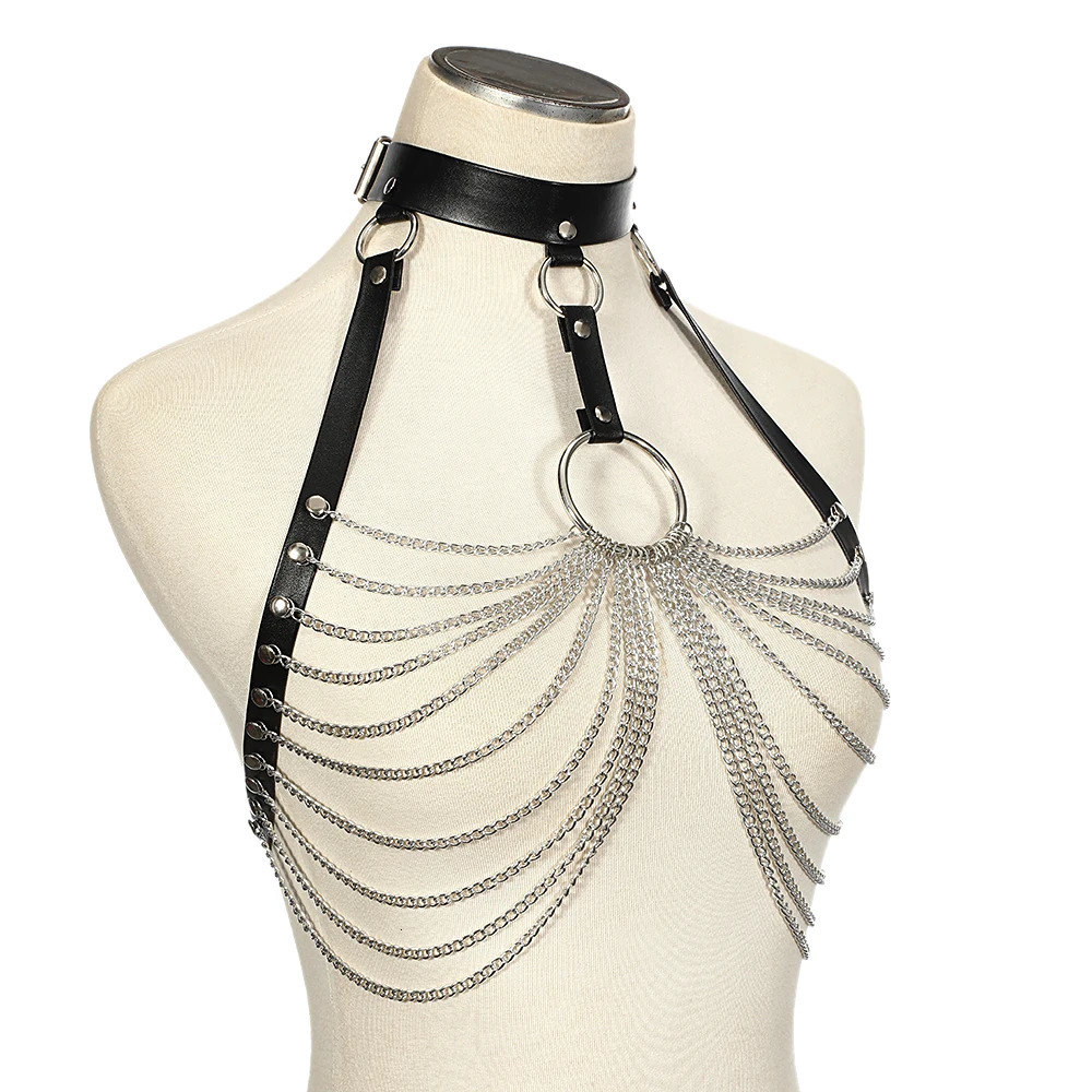 Goth Leather Harness Chain Bra Top Chest Waist Belt Witch Gothic Punk Fashion Festival Jewelry Sexy Accessories 250625