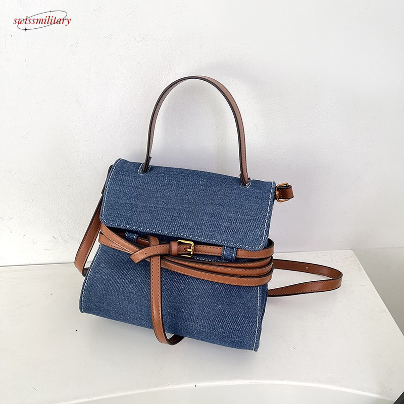Women's Handheld Denim Small Square Winter New Korean Version Ins Trendy Fashion Canvas Shoulder Bag swissmilitary