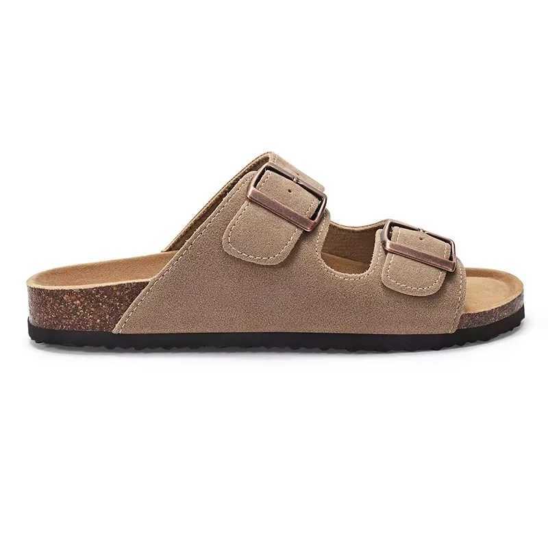 Crar Wens Cork Footbed Sandals Lady Fion Buckle Slip-On Slide Sandals Summer Comfortable Suede Shoes with Arch Support Y250626