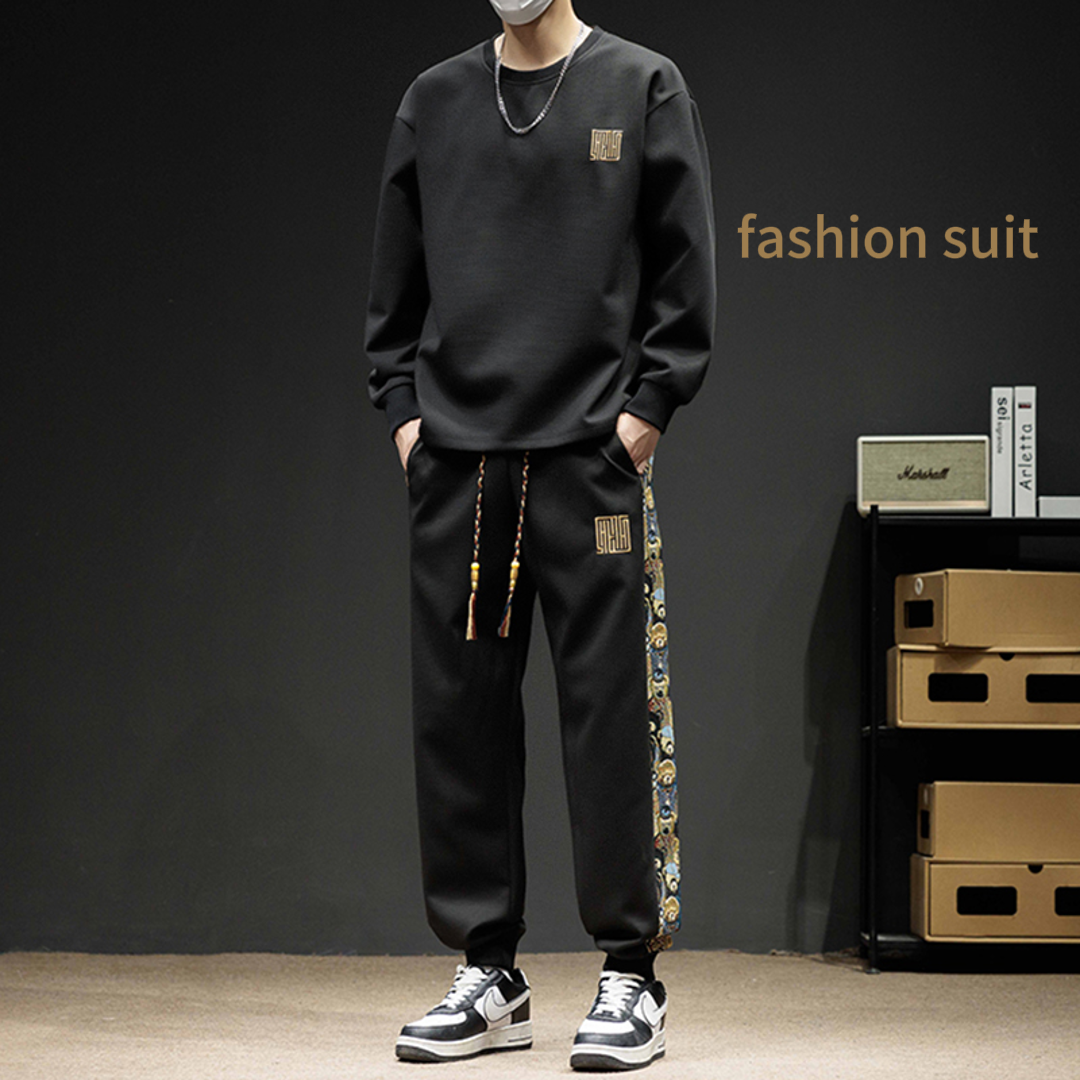 Spring-Autumn Trendy Men's Embroidered Crewneck Sweatshirt Plus Size Oversized Loose-Fit Sport Casual Top for Big Men