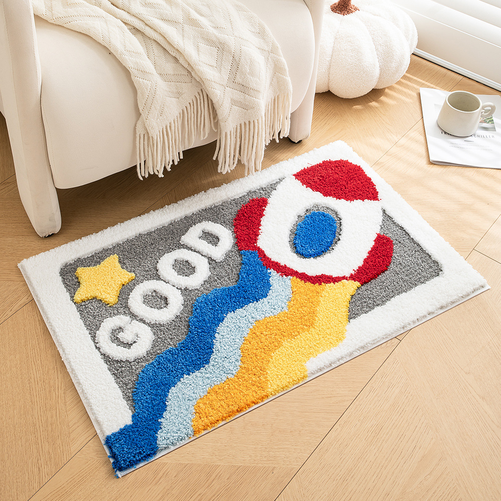 Flocked carpet Art for Bedroom Living Room Retro Rainbow Fluffy Anti-slip Bath Bathroom Rug Nonslip Mat Home Decor M260207