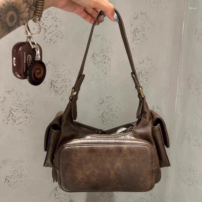 Totes MBTI Vintage Womens Shoulder Bag Y2k Punk American Retro Motorcycle Handbag Designer Cool Girl Advanced Mens Armpit