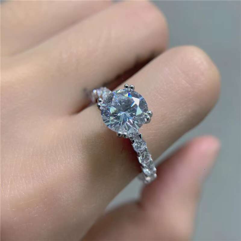 Silver 925 Original Round Excellent Cut 2 Ct Diamond Test Past D Color Moissanite Ring for Women Brilliant Gemstone Jewelry