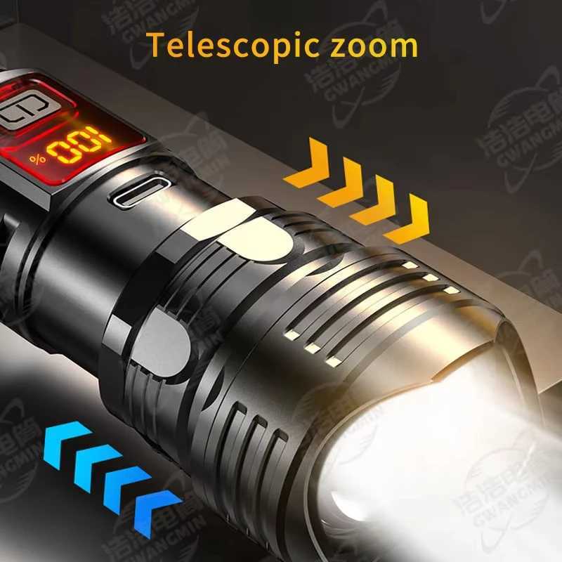 Powerful LED Flashlight Ultra Bright Tactical Light Emergency Spotlight Long Range Zoom Torch Fishing Lamp With Built-in Battery W250701