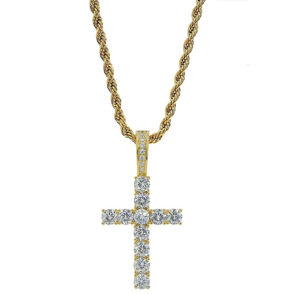 Hip Hop Jewelry Cross Moissanite Pendant Copper Iced Out ZIRCON Iced Out Cross Pendant With Read Shipping Chain