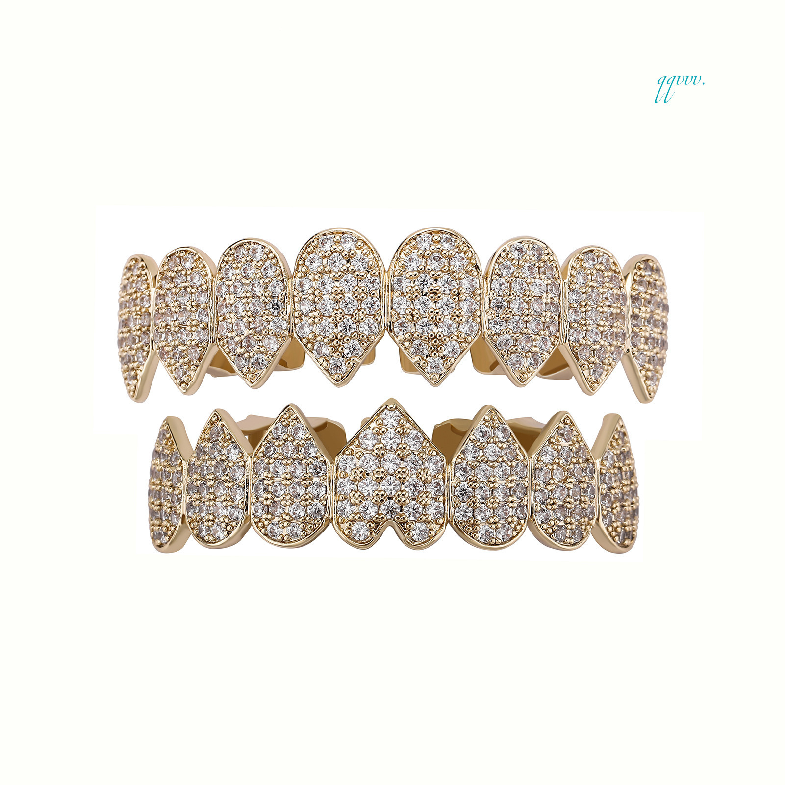 Gold Plated Diamond Heart Top Bottom Teeth Grillz Set Cubic Zirconia Punk Teeth Mouth GrillzOACOCA