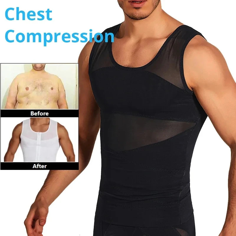 Mens Breathable Compression Tummy Control Undershirt Belly Slimming Body Shaper Sleeveless Tank Tops Gym Shapewear Mesh Vest 250625