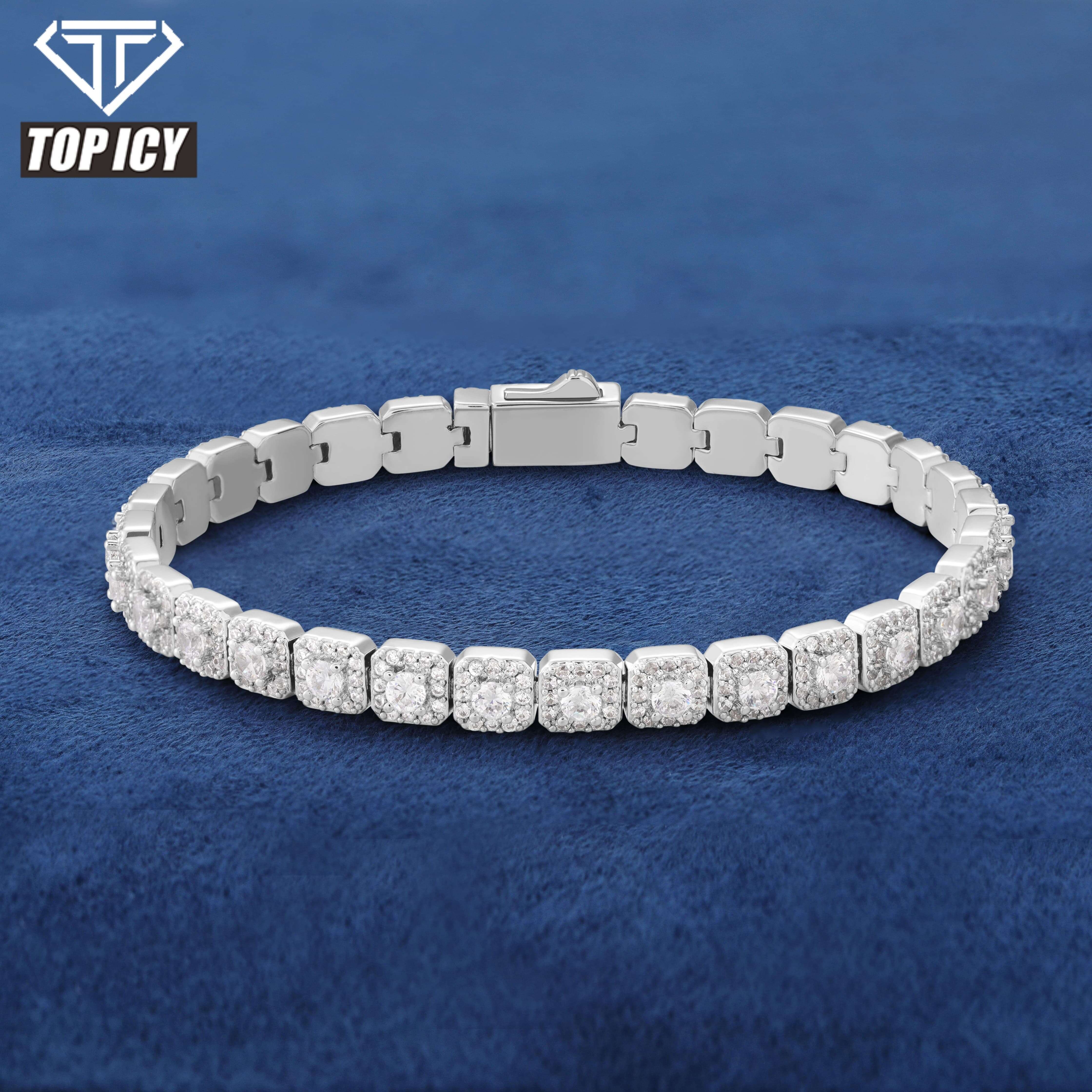Fashion 6MM 925 Silver Hip Hop Tennis Bracelet Exquisite VVS D Moissanite Square Cluster Tennis Bracelet for Women Men