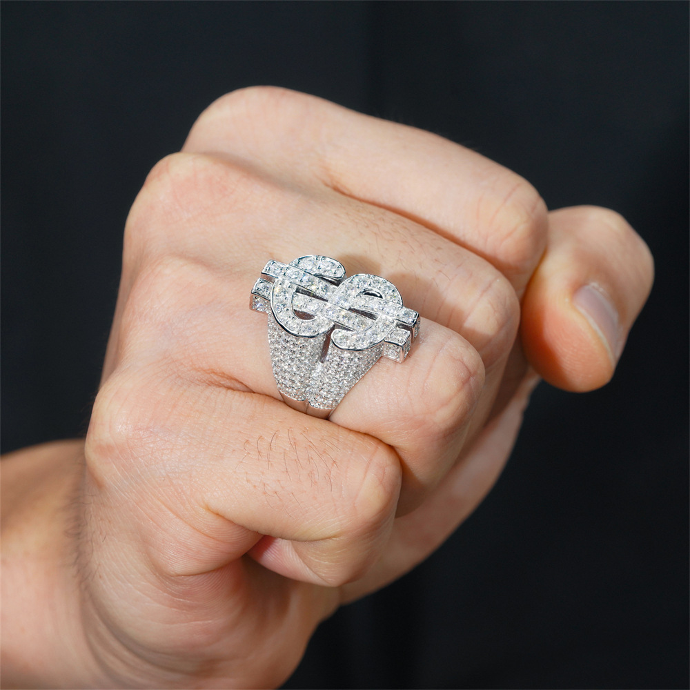 Pass Diamond Tester Dollar Rings 925 Silver Hip Hop Moissanite Men Ring
