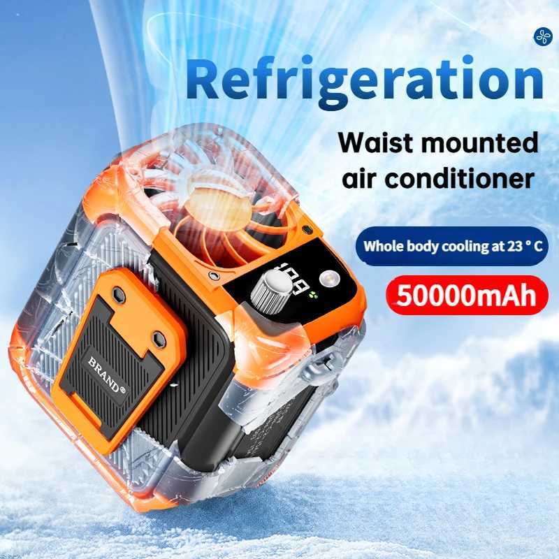 Mini high-speed waist fan bladeless USB hanging neck fan outdoor multifunctional mobile power lighting digital display fan T250626