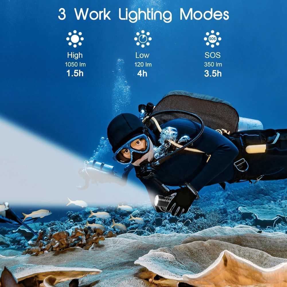 APLOS AP01 1050 Lumens Diving Flashlight XM-L2 5000k LED Scuba Dive Light IPX8 Waterproof Underwater 100m Rechargeable Torch W250701