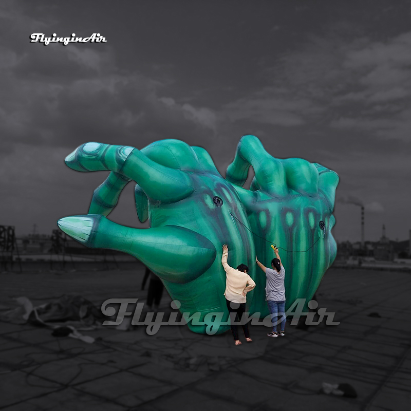 4m Hanging Green Giant Inflatable Hand Air Blow Up Halloween Zombie Hand Bone For Carnival Stage Decoration