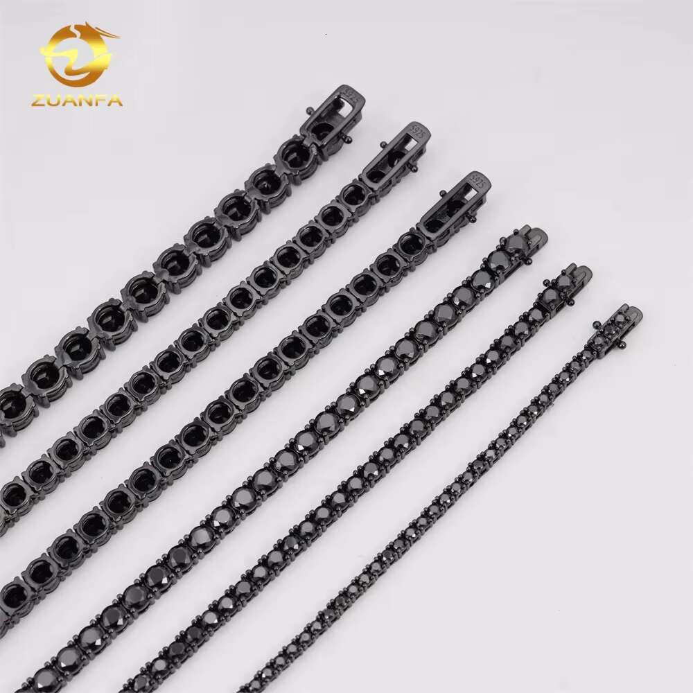 Wholesale Price Solid 925 Silver Hip Hop Jewelry Bracelet Necklace Iced Out 2 to 6.5mm Black VVS Moissanite Diamond Tennis Chain