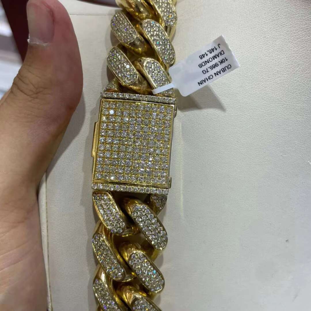 Best High Quality Customized 20 mm Cuban Link Moissanite Diamond Chain 10K GOLD White Yellow Gold Diamond Chain Vvs lab diamonds