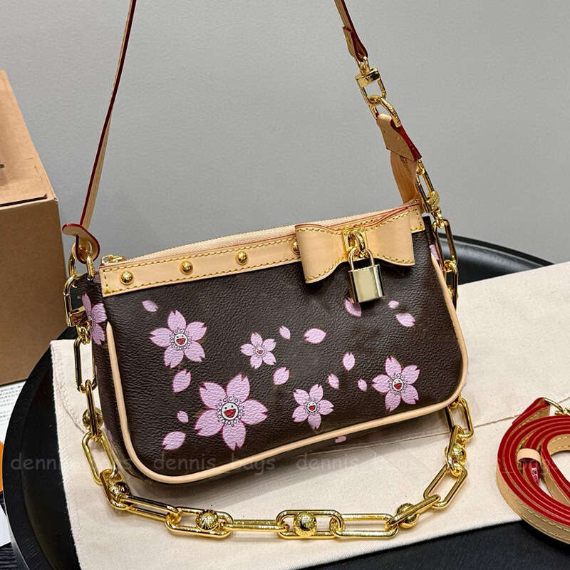 New Designer Shoulder Bags takashi murakami Leather Handbag Canvas Women Colorful Fashion Lady clutch Totes Cherry Bow Purses TM
