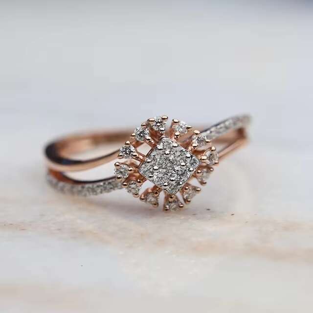 14k Rose Gold Diamond Cluster Engagement Ring | Unique Halo Ring Lab Grown Diamond Ring | Round Cut diamond Ring.