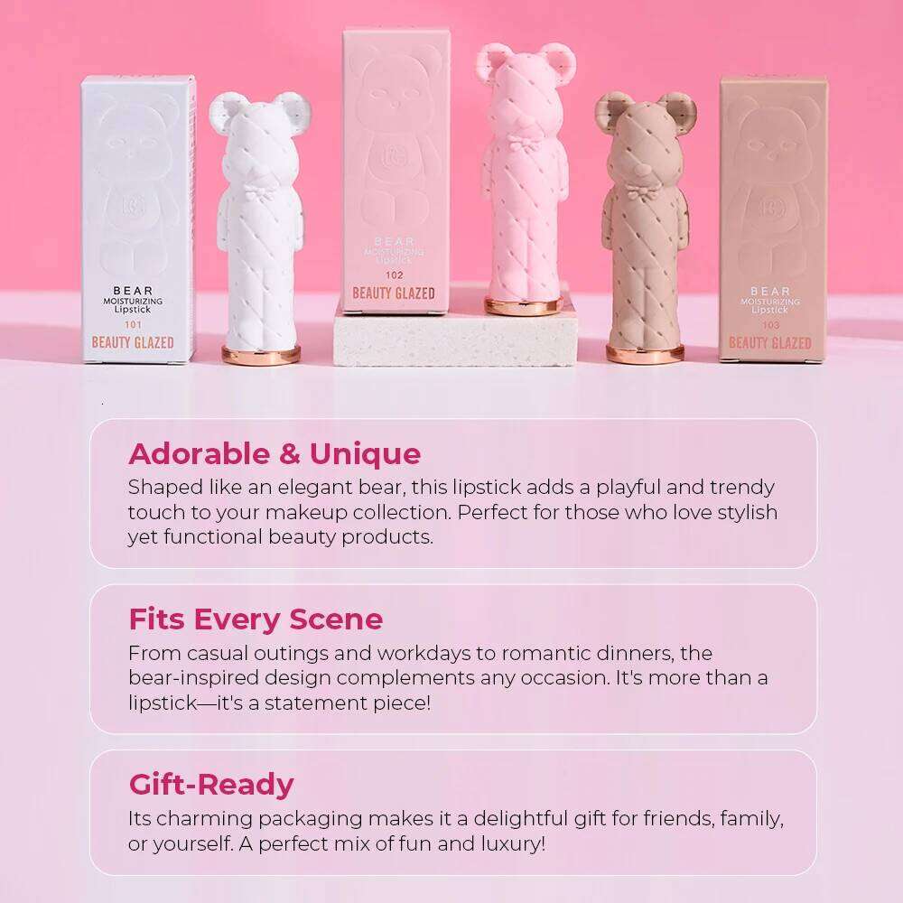 BEAUTY GLAZED Pink Bear Long Lasting Moisturizing Waterproof Lip Balm Natural Formula Repairs Dry Lips Makeup free shipping