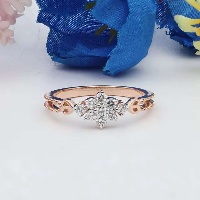 Round Cut Lab Grown Diamond Cluster Womens Engagement Ring 14K Rose Gold Wedding Band Diamonds Cluster Ring Gift For Her