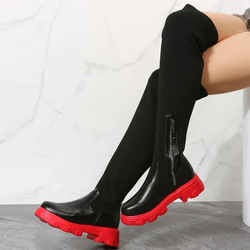 Women plus size long boots Roundtoe outdoor antislip shoe Casual over the knee mesh female boot Fashion comfort ladies shoes 250623