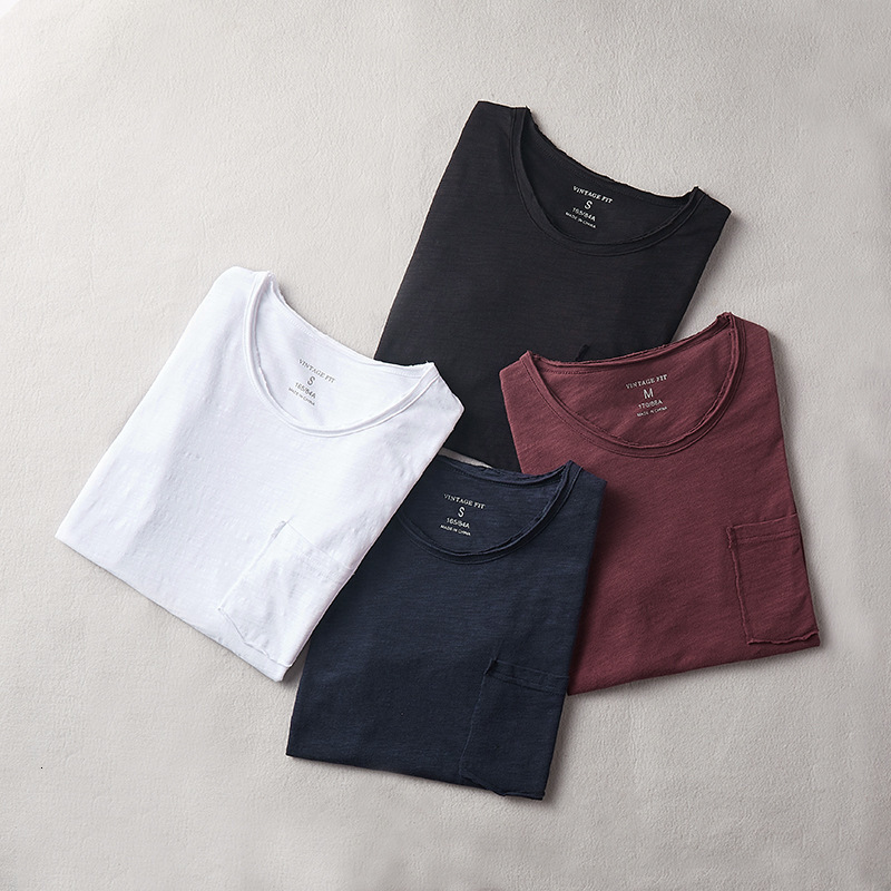 Minimalist Casual Mens Summer New Bamboo Cotton Mens T-Shirt Thin Cotton Solid Color Short Sleeve T-Shirt 210726