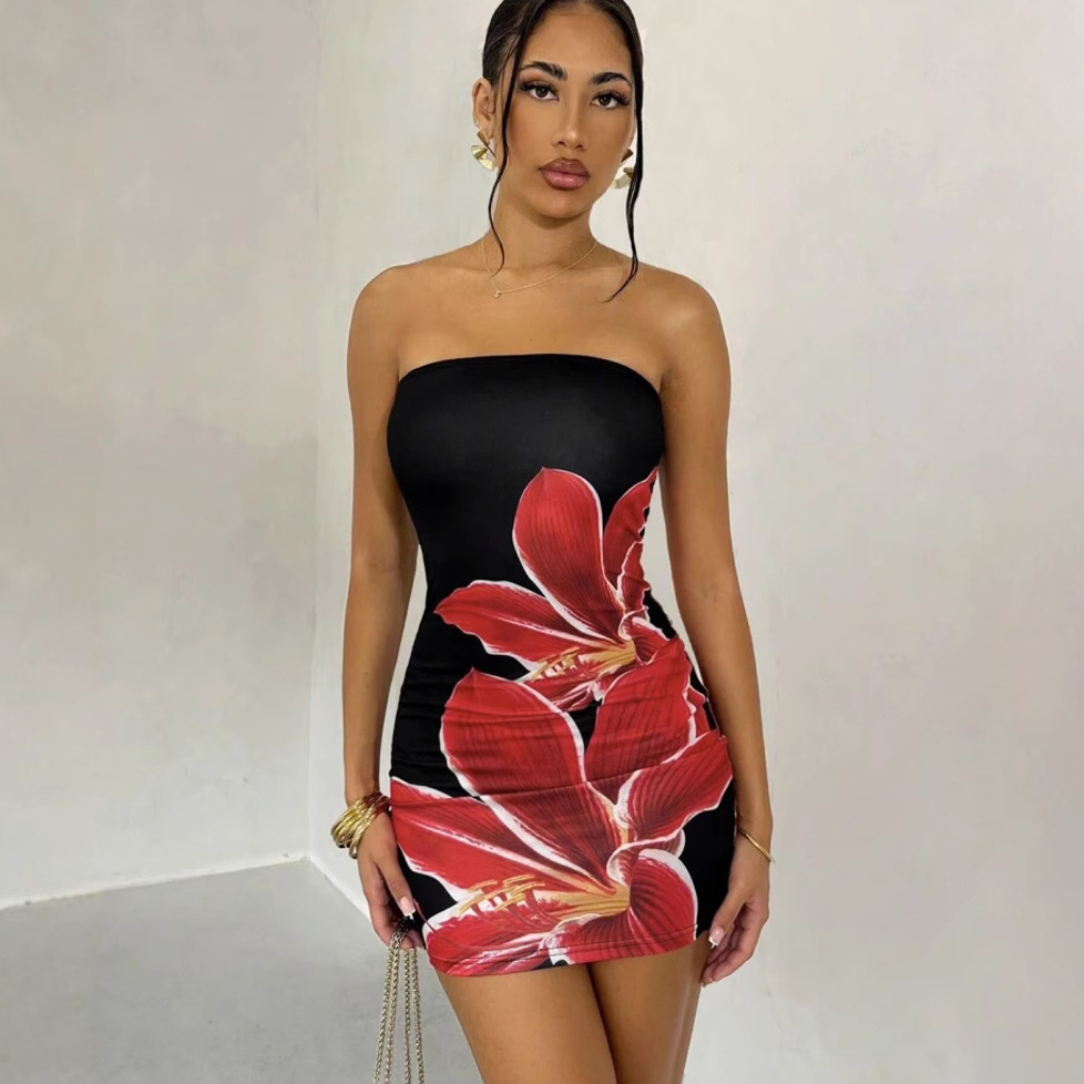 N626Summer new sexy waist slim flower dress seaside beach