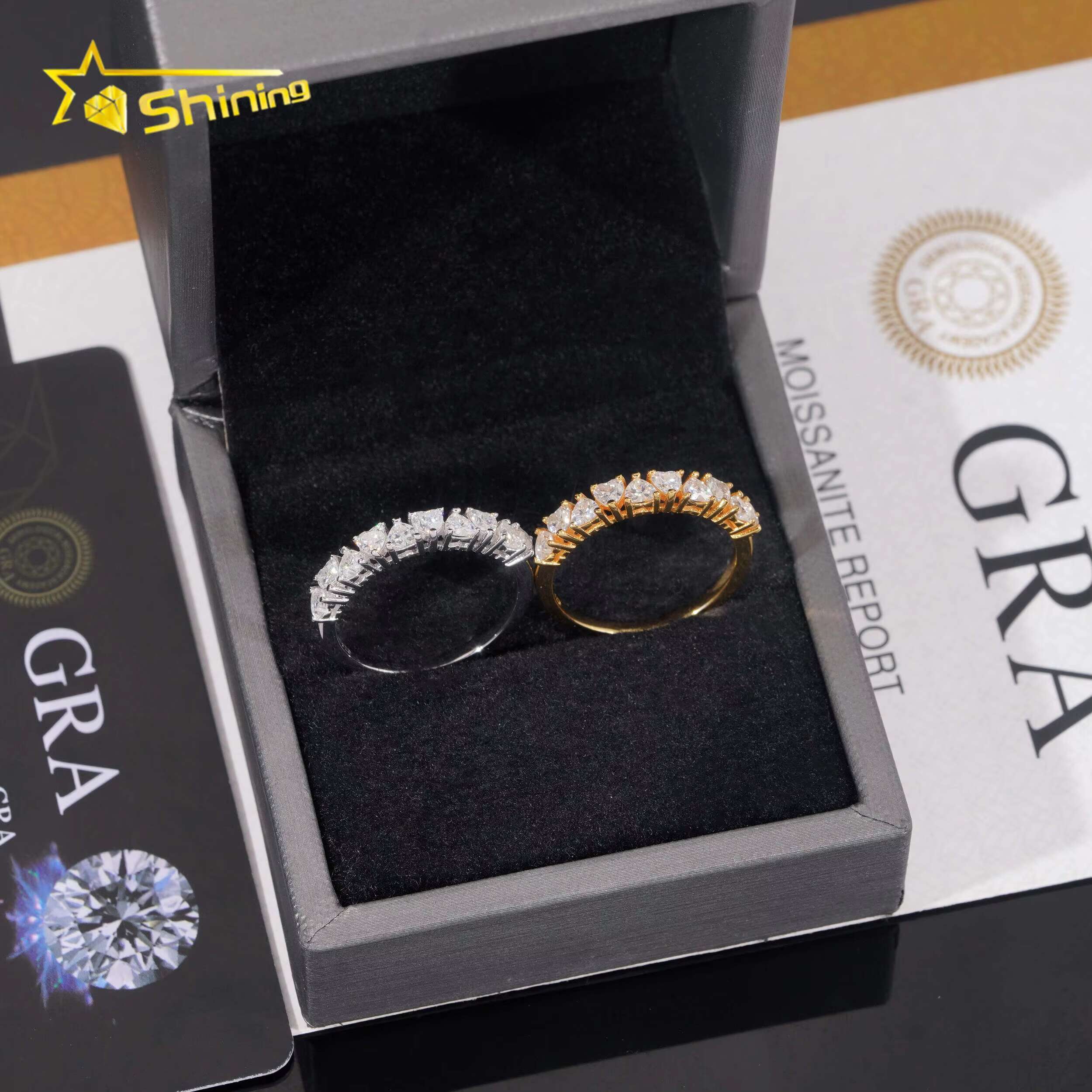 Fine Jewelry Pass Diamond Tester Heart 3*3mm 925 Silver Moissanite Women Half Eternity Rings