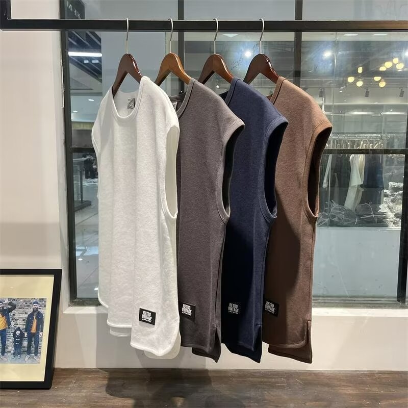 Men's Tank Tops Retro sleeveless T-shirt for men's summer trend loose and casual shoulder Sports Vest