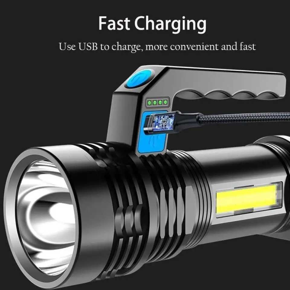 2km Long Distance Portable LED USB Rechargeable Flashlight with Torch Waterproof Fishing Hunting Camping LED Flashlight Lighting W250701