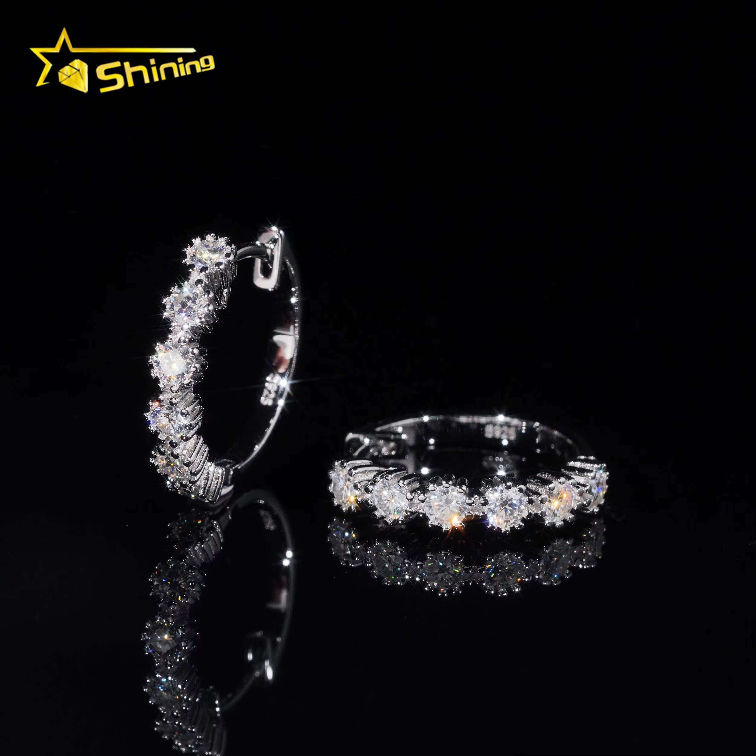 Factory Big Chic Rhodium Plated 925 Sterling Silver Eternal Round Circle Huggie Hoop Earrings Moissanite