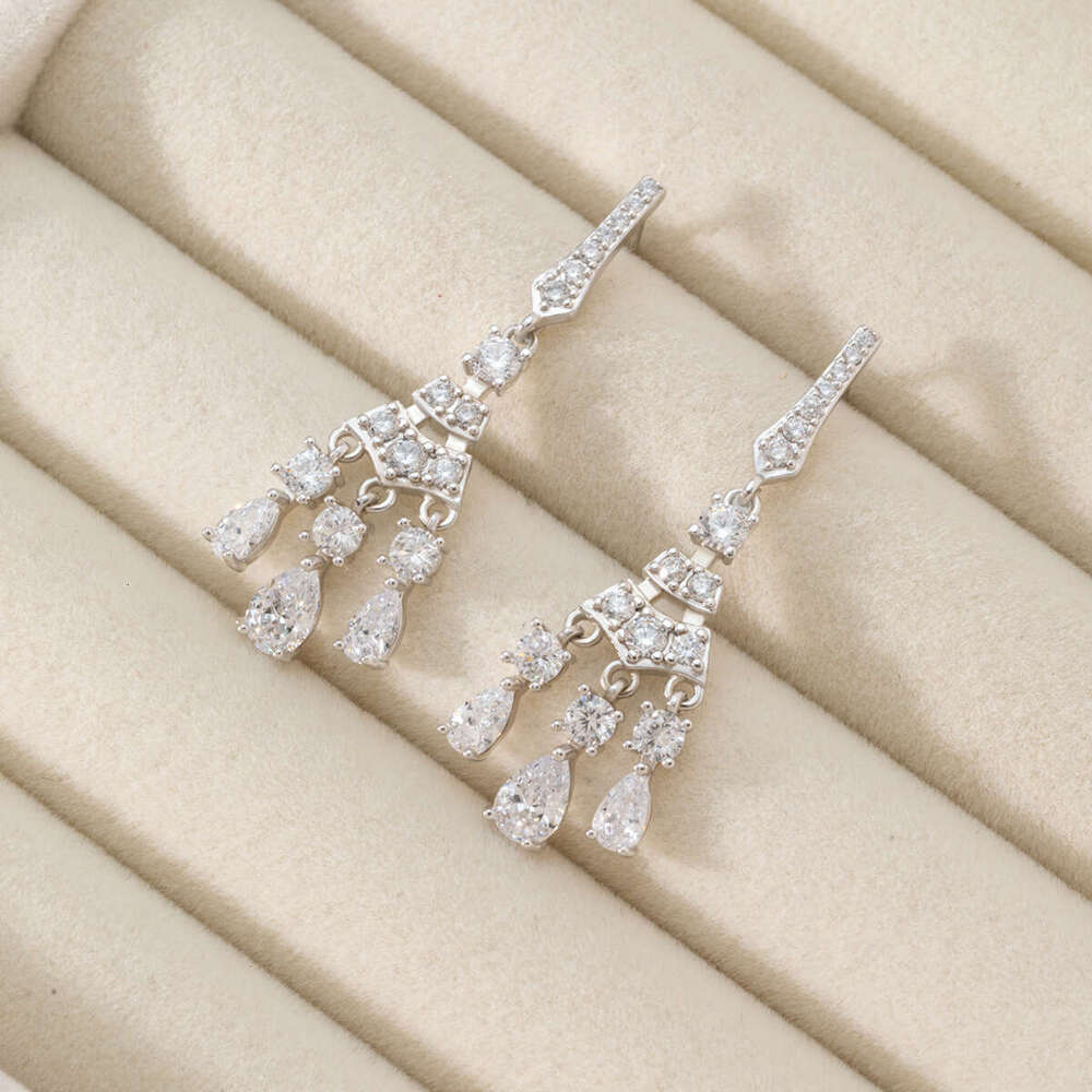 DHCollections Sier Needle Tassel Copper Inlaid Zircon Creative Women's Stud Earrings Dangle Water Drop Jewelry