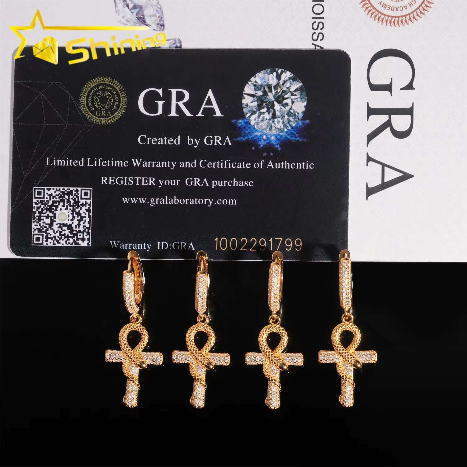 Fashion Jewelry 14k Gold-Plated Large Cross Hoop Earrings Vvs Moissanite Gra Certified 925 Sterling Silver for Man Charms