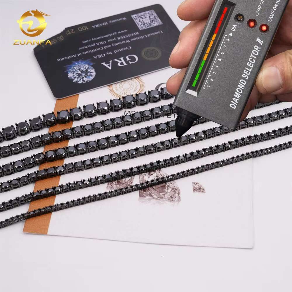 Wholesale Price Solid 925 Silver Hip Hop Jewelry Bracelet Necklace Iced Out 2 to 6.5mm Black VVS Moissanite Diamond Tennis Chain