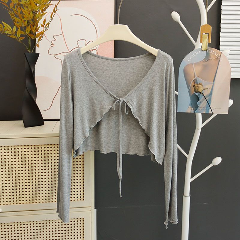 K1140 Large size shawl sunscreen women's wear fat outer wear suspender skirt waistcoat ruffled edge cardigan small jacket
