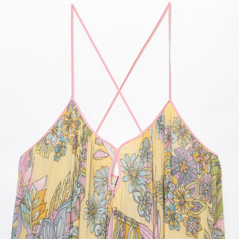 2025 Spring/Summer New Casual Women's Flower Printed Dress with strapless Strap Decoration