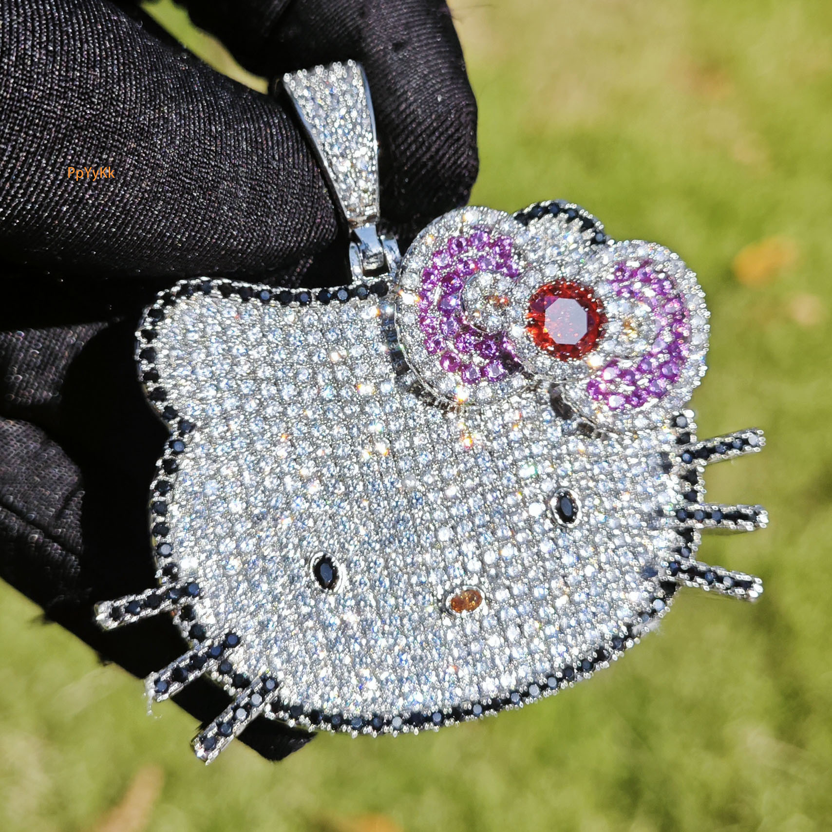 Cute Cartoon Cat Pendant Iced Out VVS Moissanite Sweet Style Women's Fashion Unique Jewelry Passes the Diamond Tester