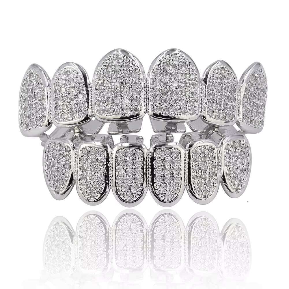 Hip Hop Iced Out Gold Teeth Grillz Set Zircon Jewelry Top Botom Grills Mens Body Bling Cubic Zirconia JewelryOACOCA