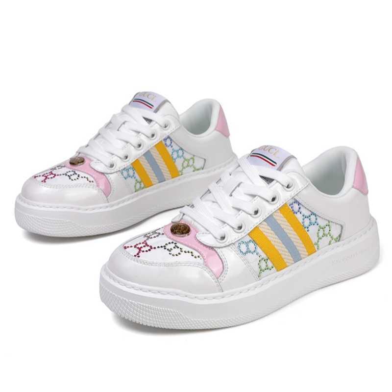 2025 G Designer Stripe Shoes Fashion Dirty Leather Lace-up Tennis Shoe Fabric Low Top Canvas Sports Casual Men Women Screener Sneaker