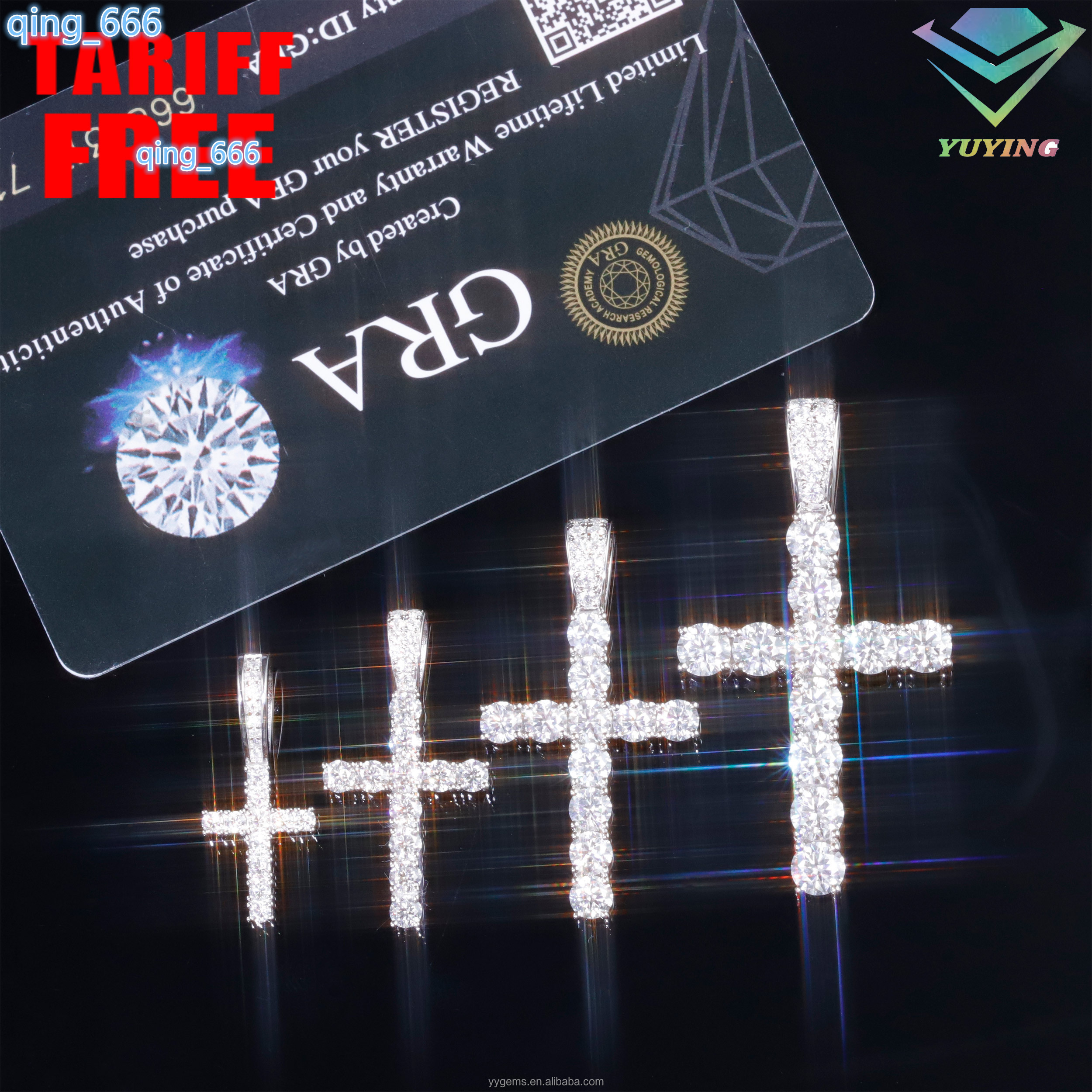 RTS Hip Hop Jewelry White Gold Plated 925 Silver VVS Moissanite 2mm to 6.5mm Cross Pendants Wholesale Price