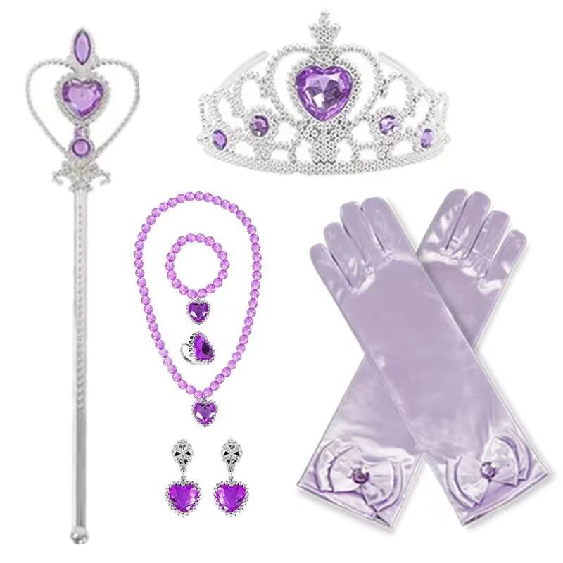 Girls Elsa Princess Accessories Halloween Cosplay Fancy Dress Up Bow Gloves Crown Wand Neacklace Bracelet Set Birthday Gifts ddmyshoesvip