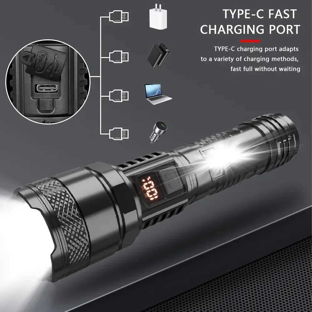 1500W Super Portable Rechargeable LED Lamp with Built-in Battery Waterproof High Power LED Flashlight White Laser Outdoor Torch Light W250701