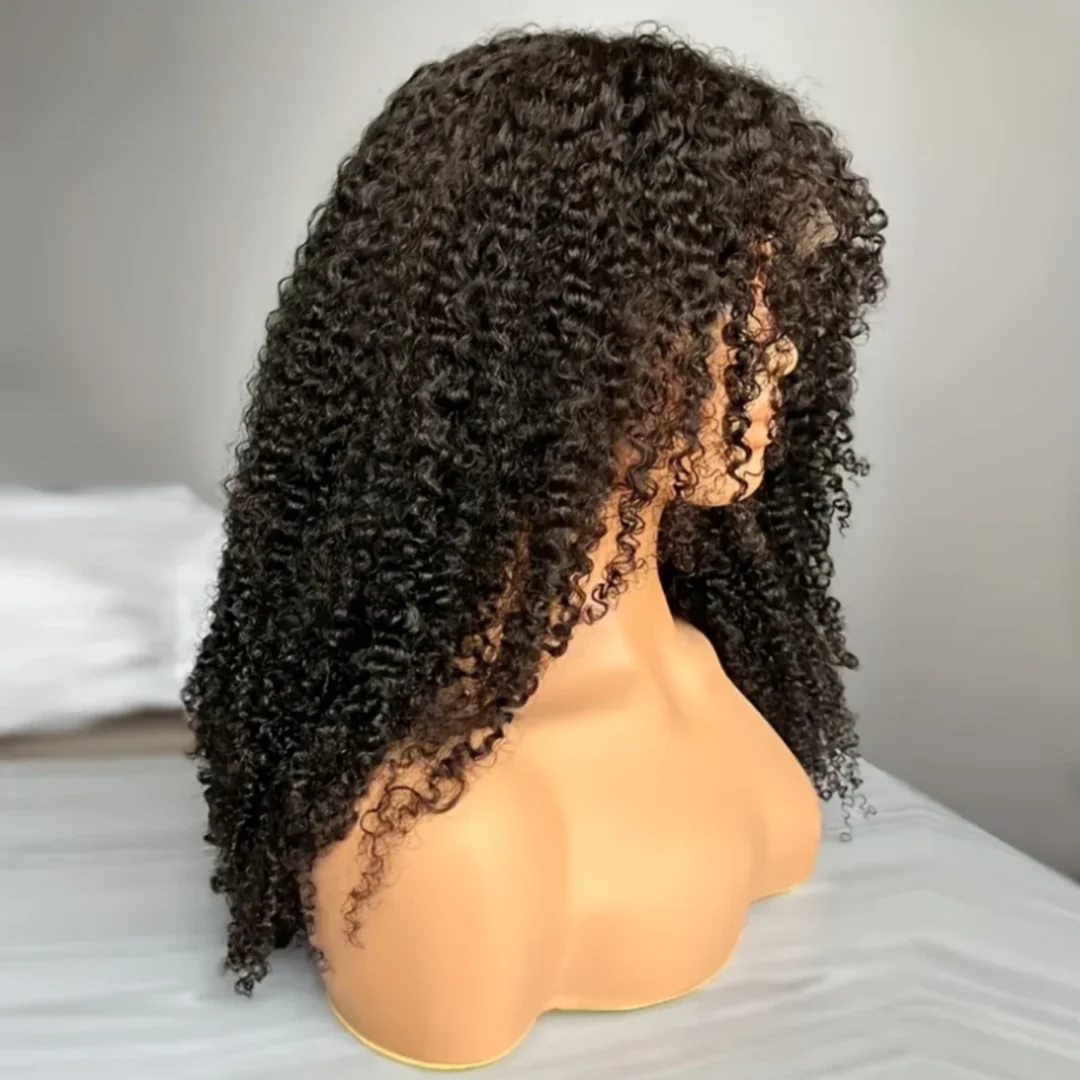 Kinky Curly Lace Front Wig With Bang Short Bob Lace Frontal Wigs Wear And Go Glueless Wig 13x4 Lace Front Human Hair Wigs 360 Full Lace Wig Synthetic 